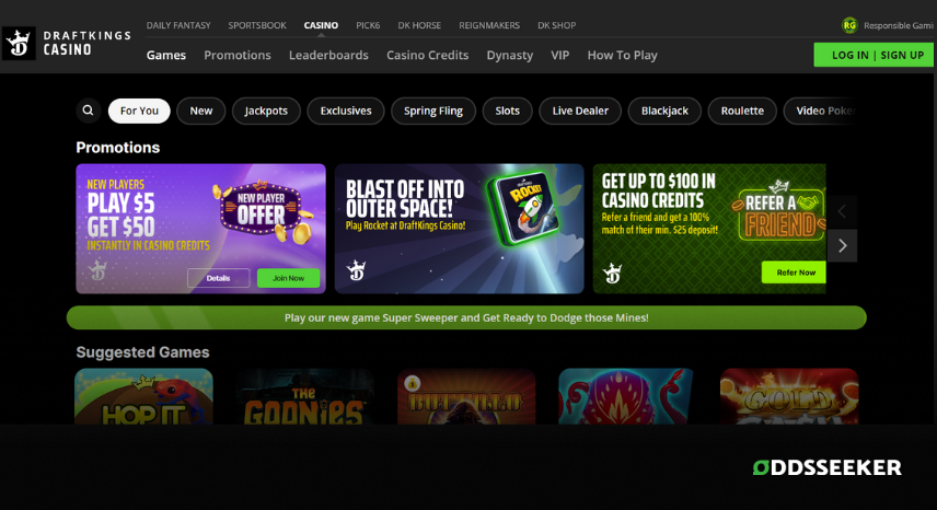 A screenshot of the desktop login page for DraftKings